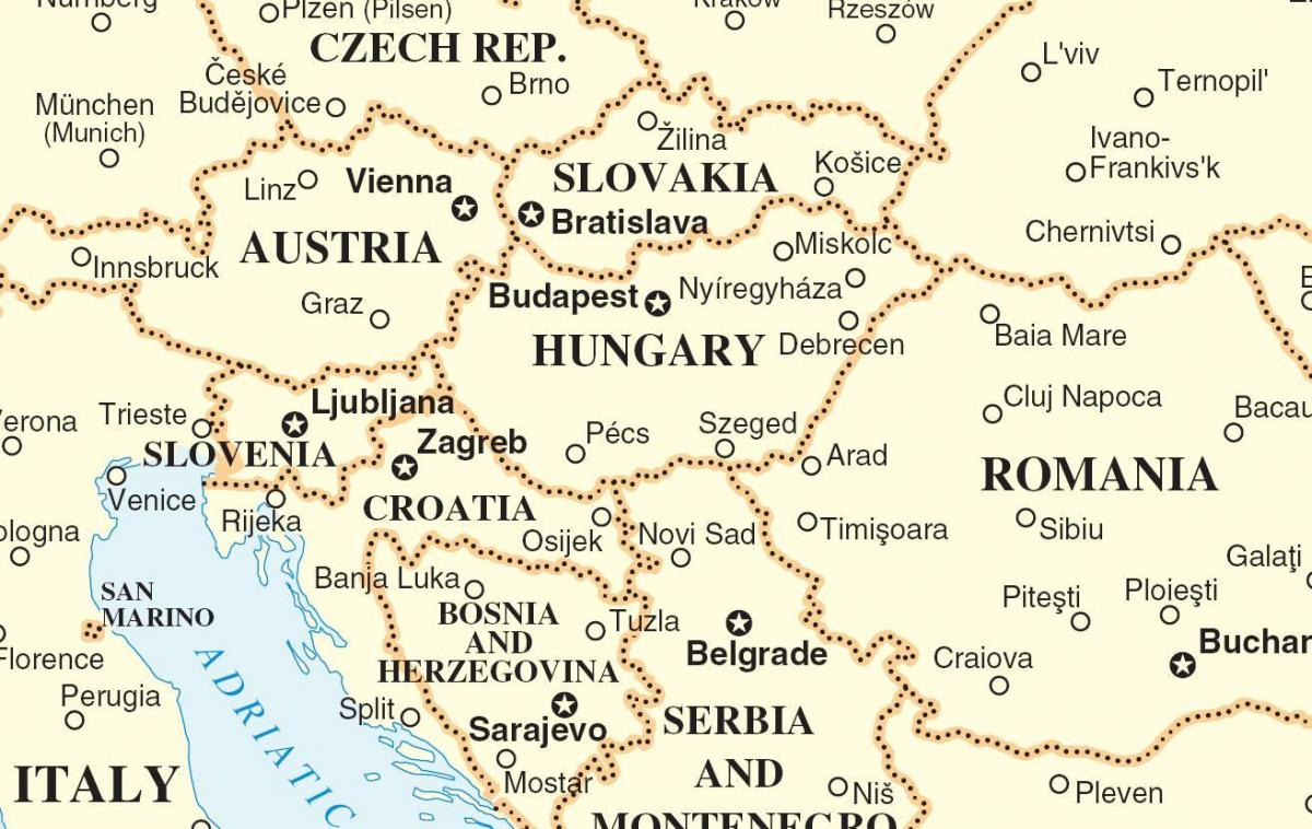 kort Slovakiet omkringliggende lande