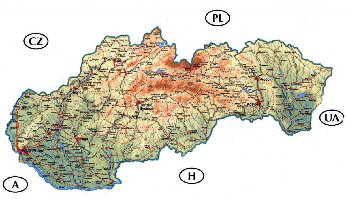 detaljeret kort over Slovakiet