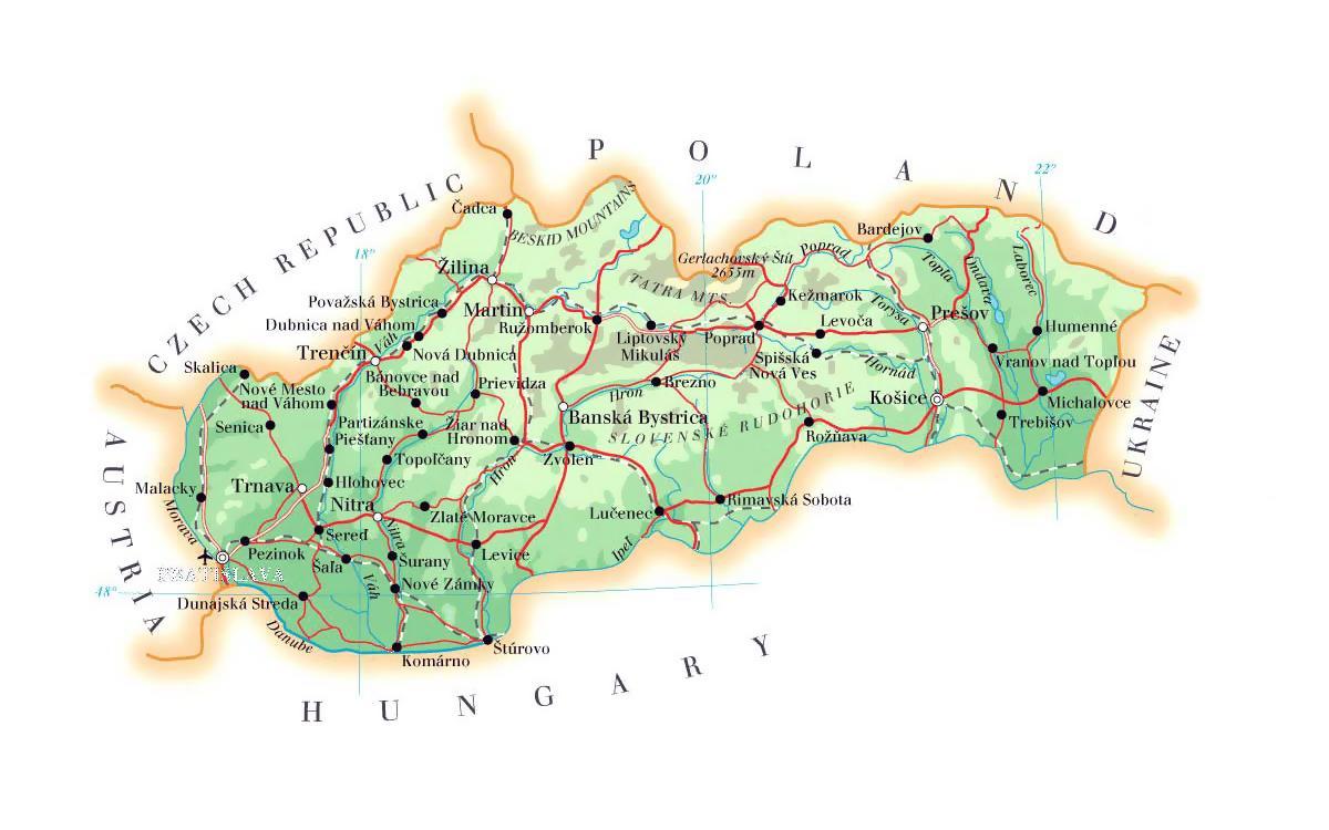 kort over Slovakiet skisportssteder