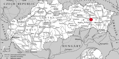 Kort over det østlige Slovakiet