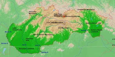Kort over Slovakiet bjerge