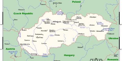 Kort over Slovakiet med byer